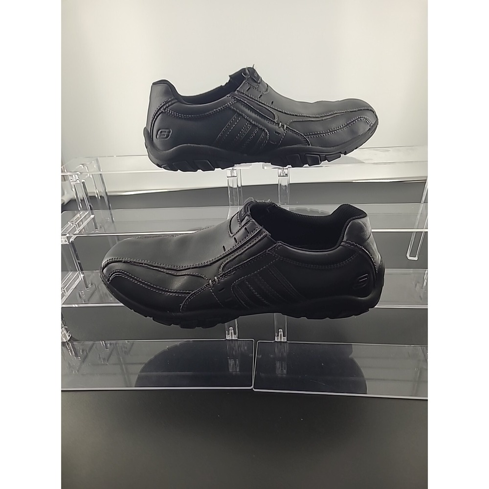 Skechers Mens‎ Slip On Shoes Size 7.5 Black Faux Leather Relaxed Fit Memory Foam